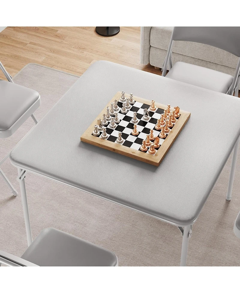 gaomon 33.6" Square Folding Table With Pu Leather Cushion Top, Heavy-Duty Portable Table For Home & Office