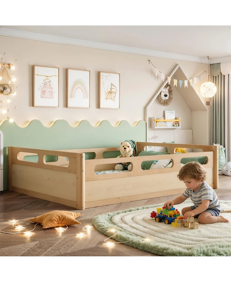 Streamdale Furniture Platform Bed with Guardrails, Low Profile, No Box Spring Needed