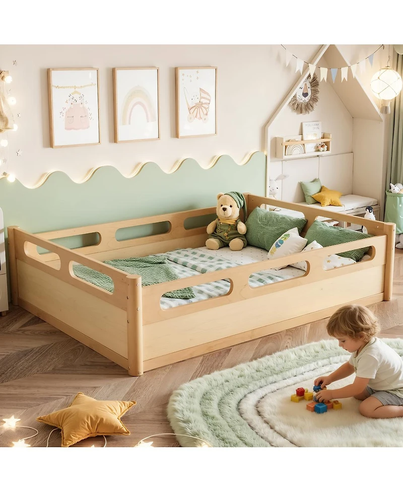 Streamdale Furniture Platform Bed with Guardrails, Low Profile, No Box Spring Needed