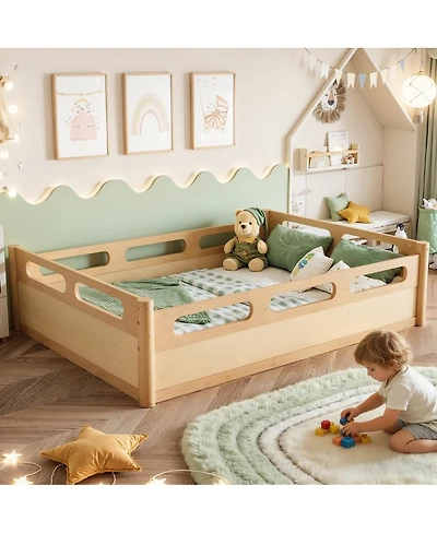 Streamdale Furniture Platform Bed with Guardrails, Low Profile, No Box Spring Needed
