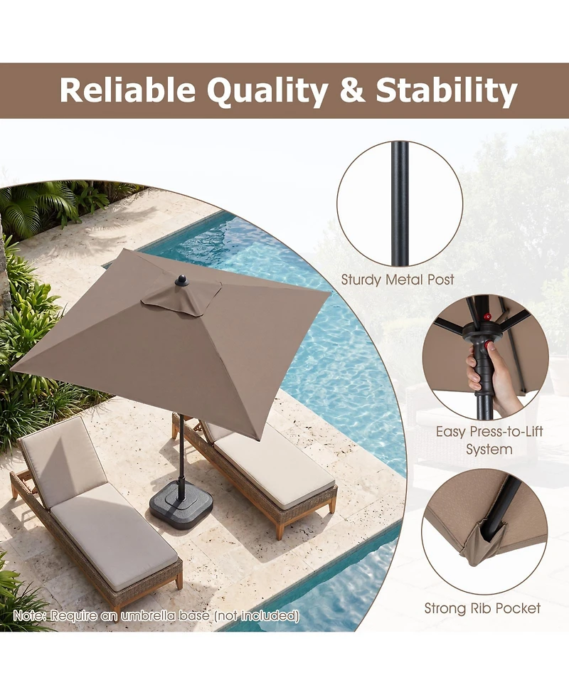 Gymax Patio Umbrella Market Umbrella Push Button Opening Sturdy Metal Ribs