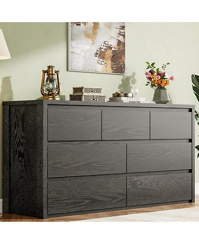 gaomon Rustic Farmhouse 7 Drawer Wood Dresser, Handle-Free Storage Cabinet with Anti-Tip, Vintage.