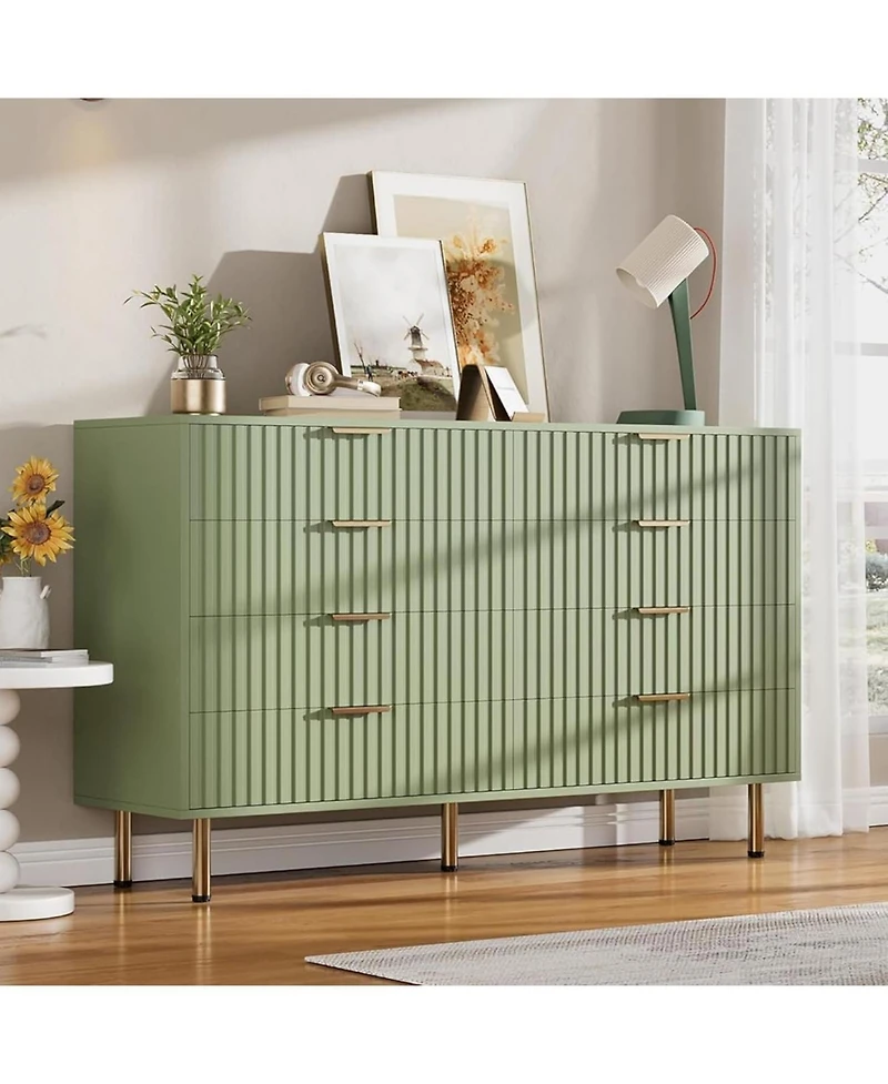 gaomon 8 Drawer Fluted Wood Dresser with Legs, Wide Chest for Bedroom