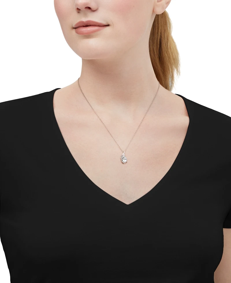 Macy's Aquamarine (1-1/3 ct. t.w.) & Diamond Accent Pendant Necklace in Sterling Silver