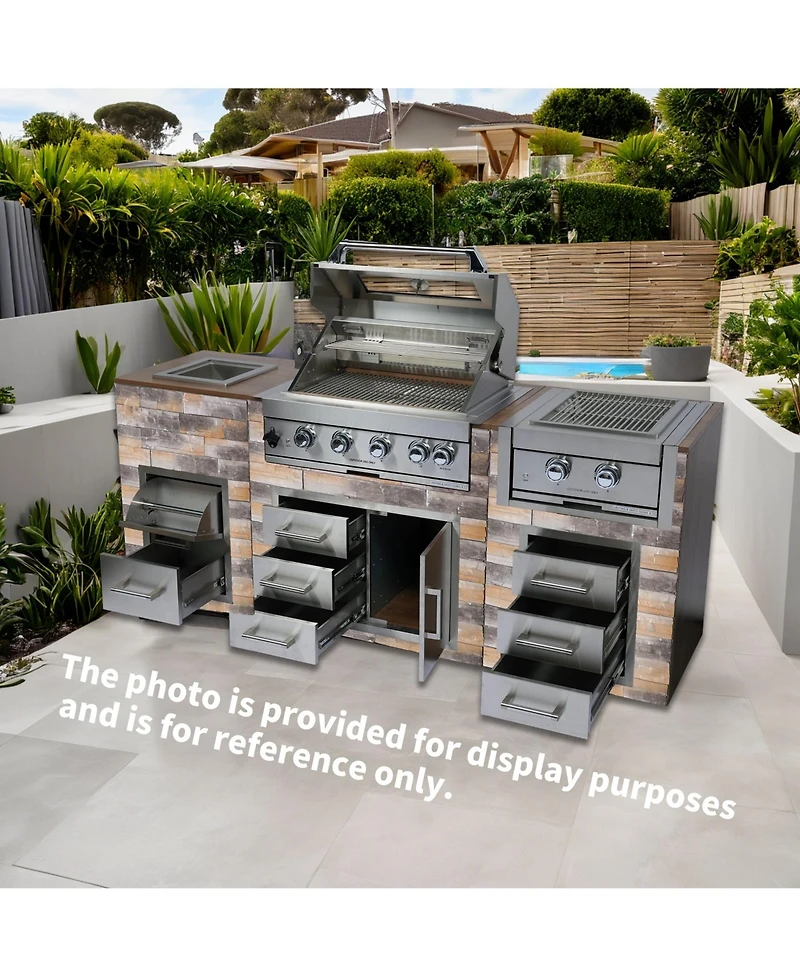 Mondawe 32" Built-In Gas Grill Outdoor Kitchen with Infrared Burner, Ice Box and Tool Set