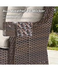 Pocassy 5-Pieces Patio Furniture Set, Outdoor Wicker Sofa Couch with Chairs Ottomans Red Cushions, All Weather High Back Modern Conversation Set
