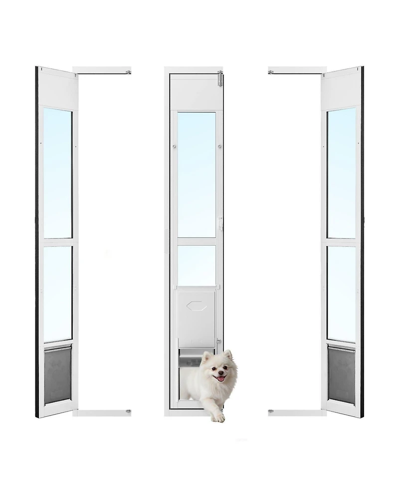 Cozito Dog Door for Sliding Glass Door Adjustable Height Medium Flap 180 Degree Swing, White