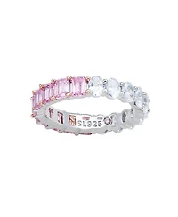 Suzy Levian Sterling Silver Half and Emerald-Cut Oval-cut Duo Eternity Band