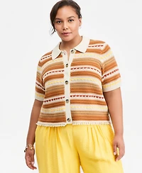 On 34th Trendy Plus Size Textured Stripe Collared Cardigan, Macy's Exclusive