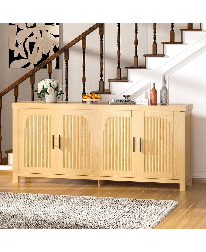 homfan Modern Farmhouse Credenza Sideboard, Fluted Doors and Adjustable Shelves with Cable Management for Dining, Kitchen, Living Room Storage