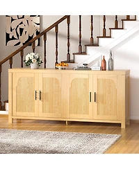 homfan Modern Farmhouse Credenza Sideboard, Fluted Doors and Adjustable Shelves with Cable Management for Dining, Kitchen, Living Room Storage