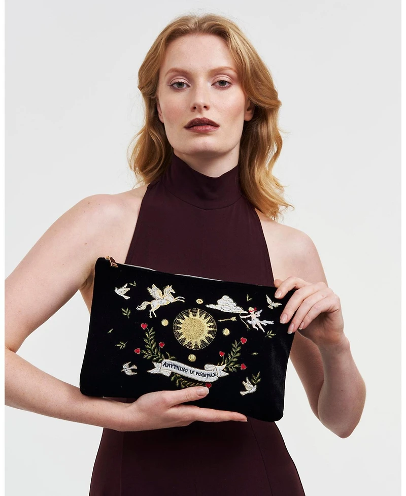 Fable England Women's Celestial Velvet Embroidered Pouch