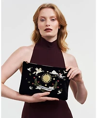 Fable England Women's Celestial Velvet Embroidered Pouch