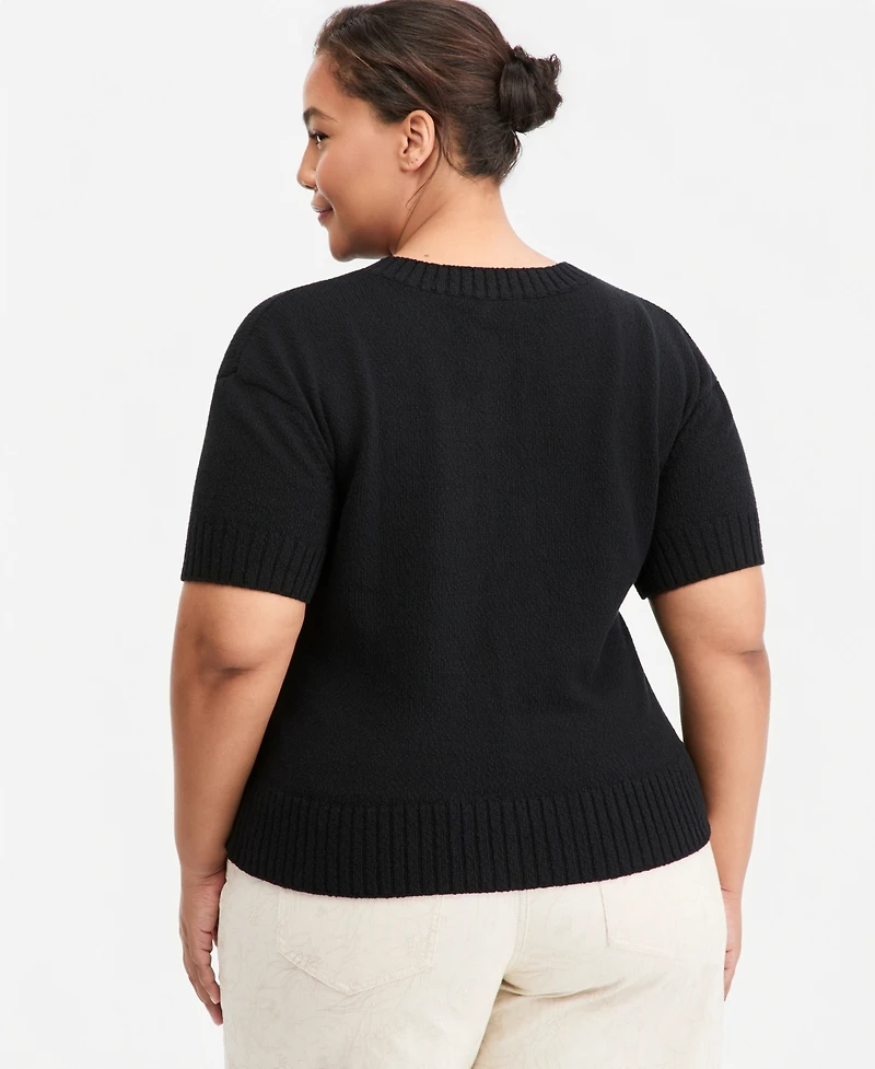 On 34th Trendy Plus Short-Sleeve Button-Front Cardigan, Macy's Exclusive