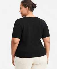 On 34th Trendy Plus Short-Sleeve Button-Front Cardigan, Macy's Exclusive