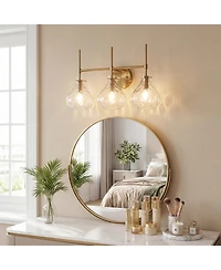 Tribesigns 3-Light Bathroom Vanity Light with Water Ripple Glass Shades, Modern Gold Wall Light Fixture