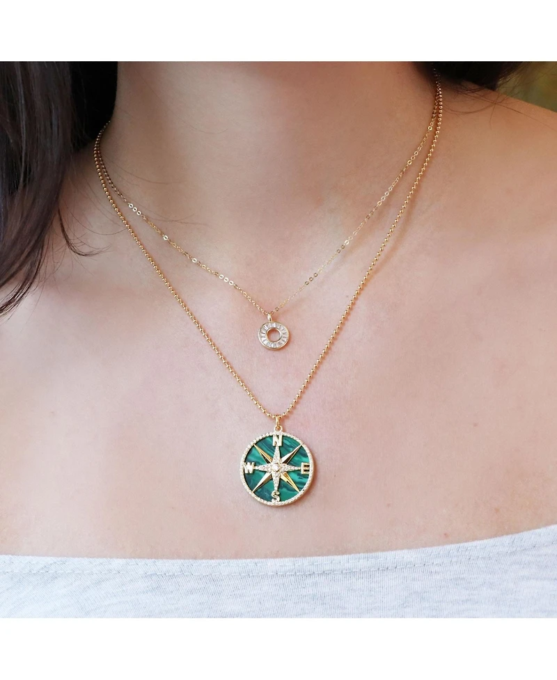 The Lovery Malachite Cz Compass Necklace 14K Gold Plated
