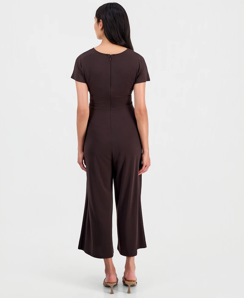 Robbie Bee Women's Round-Neck Tie-Waist Jumpsuit
