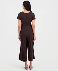 Robbie Bee Women's Round-Neck Tie-Waist Jumpsuit