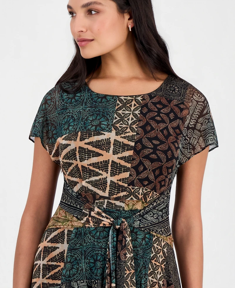 Robbie Bee Women's Printed Tie-Front Midi Dress