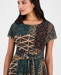 Robbie Bee Women's Printed Tie-Front Midi Dress