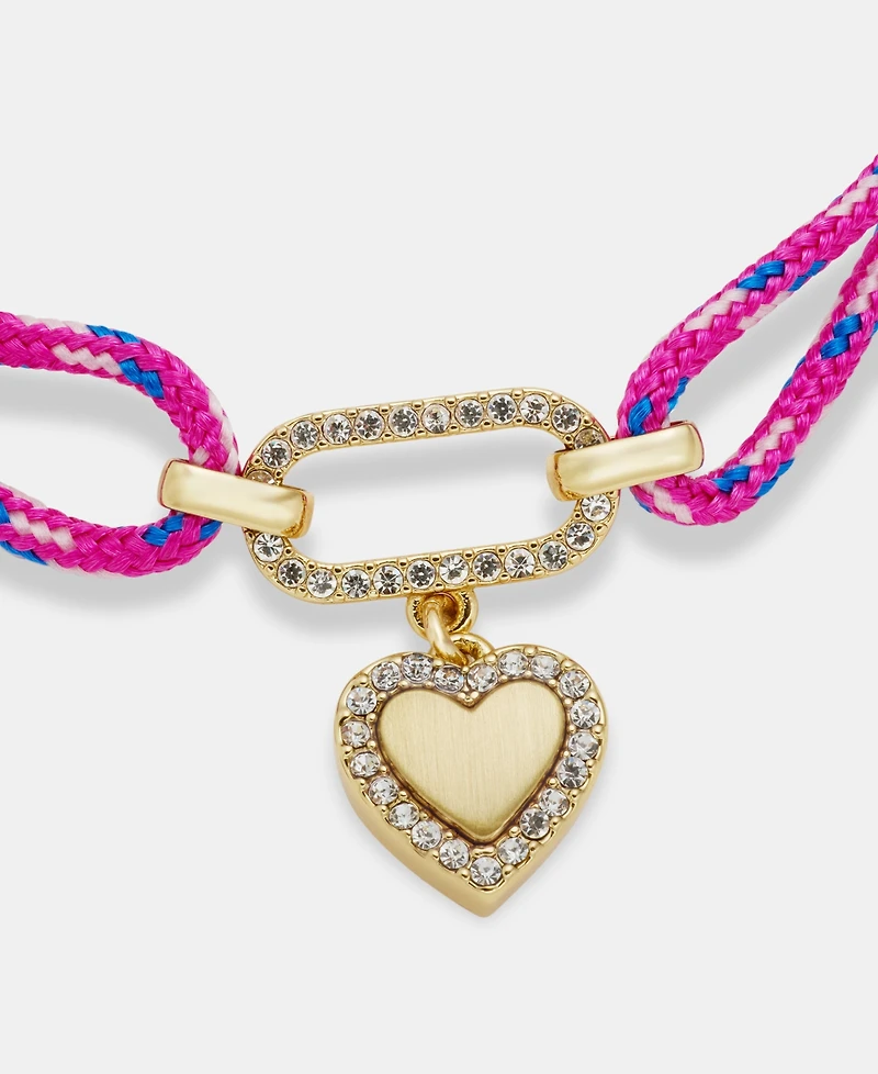 Dkny Pave Heart Charm Cord Slider Bracelet