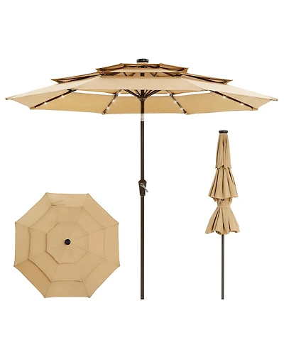 homfan 9ft Patio Umbrella with 24 Led Lights, Vented Canopy, Crank & Tilt System, 8-Rib Design for Backyard, Garden, Deck Poolside