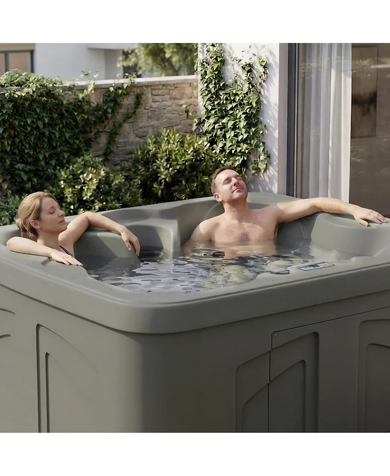 LifeSmart LS100 Taupe 4 Person Plug and Play Square Hot Tub Spa with Black Cover