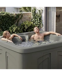 LifeSmart LS100 Taupe 4 Person Plug and Play Square Hot Tub Spa with Black Cover
