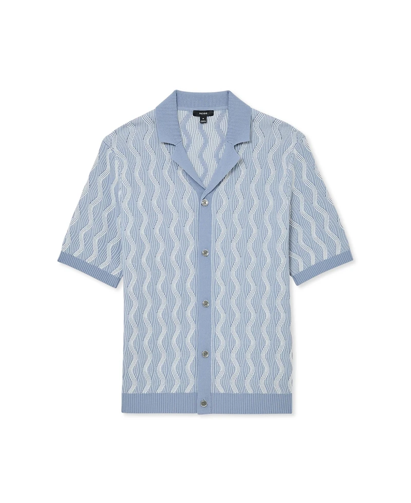 Reiss Men's Johnny Cuban Button Through Wave Stripe Shirt