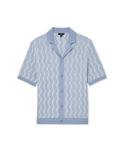 Reiss Men's Johnny Cuban Button Through Wave Stripe Shirt