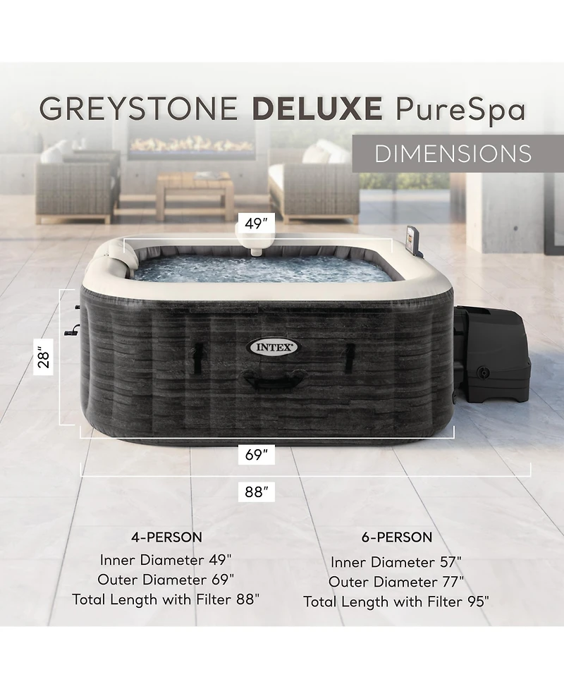 Intex 28449EP PureSpa Plus Greystone Inflatable Square Hot Tub Spa, 83 x 28"
