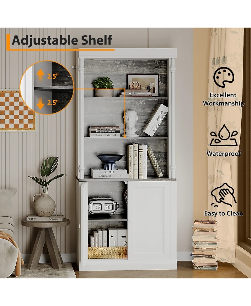 homfan Led Display Storage Cabinet with Touch-Control Lighting, Adjust Shelves and Protective Doors - Durable Iron Frame Pantry or Coffee Bar Orgzr