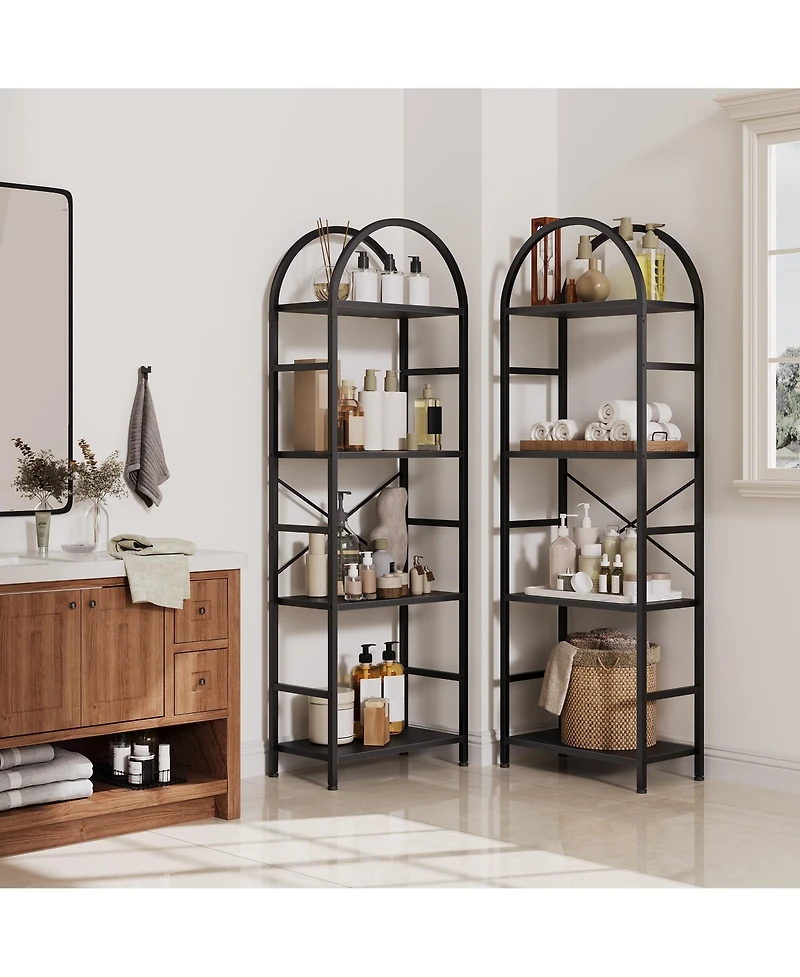 Gaomon 4-Tier Industrial Arched Triple Column Bookshelf, Storage Rack for Living Room, Bedroom, Home Office