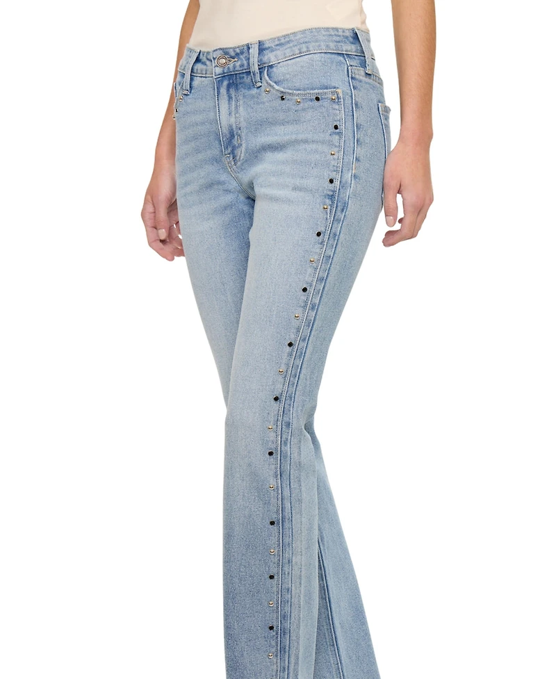 KanCan Women's Mid Rise Rhinestone Stud Bootcut Jeans