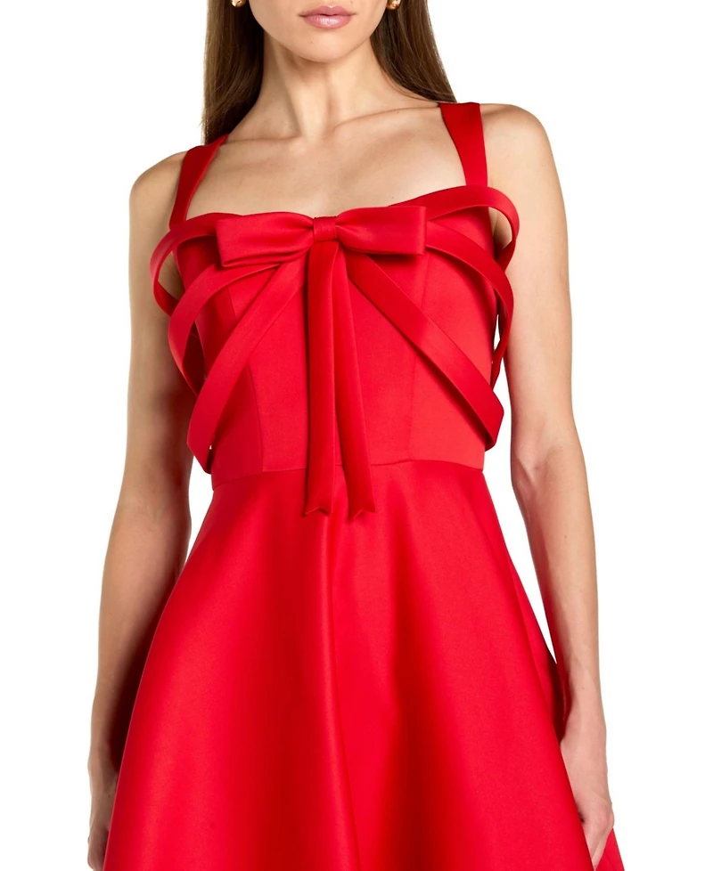 Mac Duggal Women's Satin Sleeveless A Line Ankle Dress With Bow