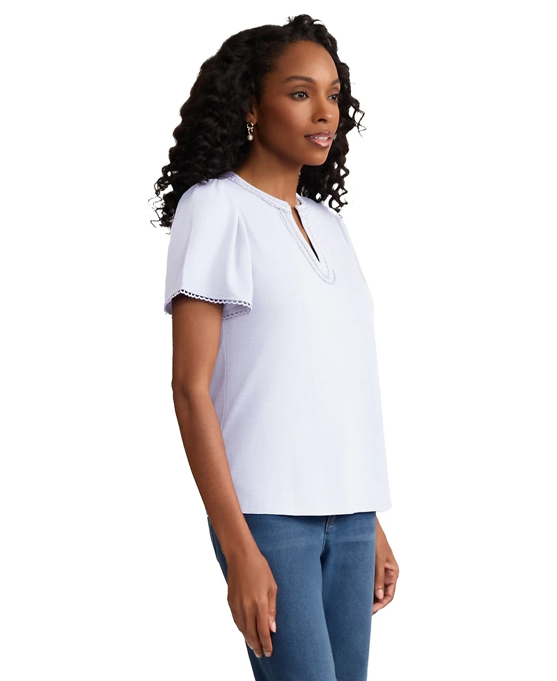 Jones New York Petite Short-Sleeve Split Neck Top