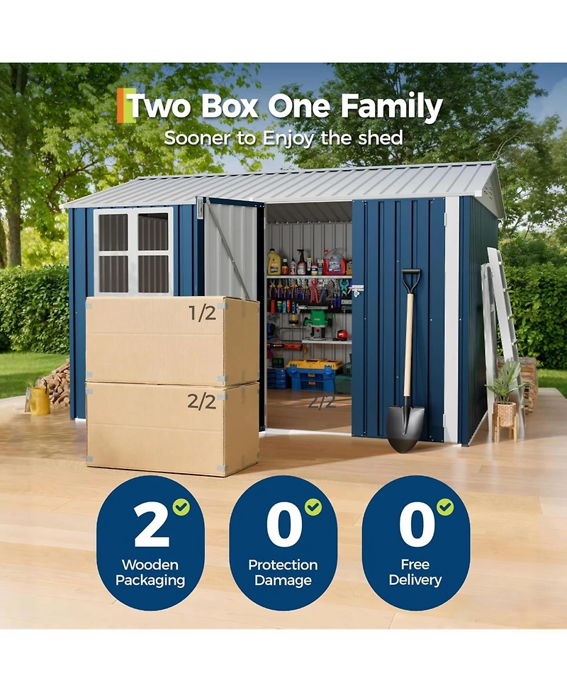 gaomon 10x8 Feet Outdoor Storage Shed, Metal Garden Shed with Lockable Doors/Cross Windows, Weather-Resistant Galvanized Steel Shed with Gable Roof