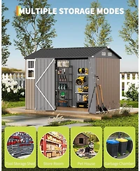 gaomon 6x8 Feet Outdoor Storage Shed, Metal Garden Tool Shed with Lockable Door, Window and Vents, Galvanized Steel Frame, Sloped Roof Utility Storage