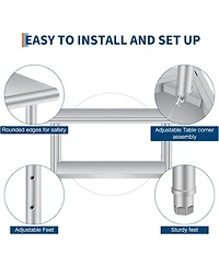 gaomon Stainless Steel Prep Table, 24 x 60 Inches, with Rounded-Corner, Adjustable Undershelf