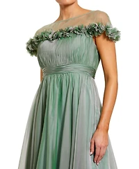 Mac Duggal Women's Chiffon Illusion Neck Midi Dress With 3D Flowers