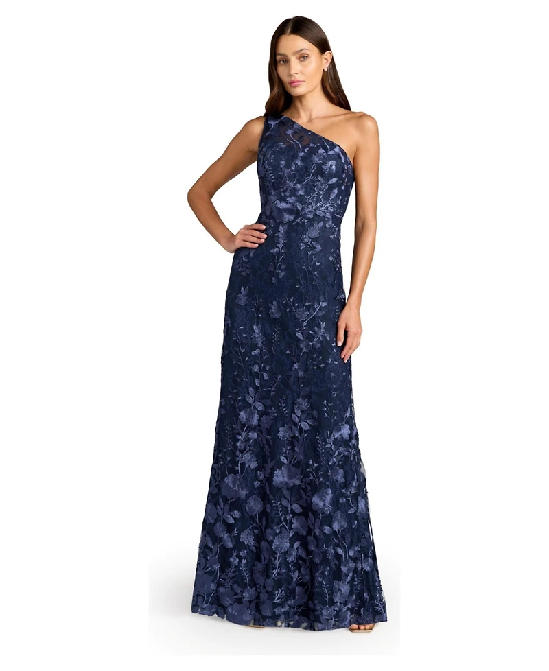 Mac Duggal Petite One Shlouder Lace Embroidered Gown Dresse