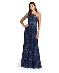 Mac Duggal Petite One Shlouder Lace Embroidered Gown Dresse