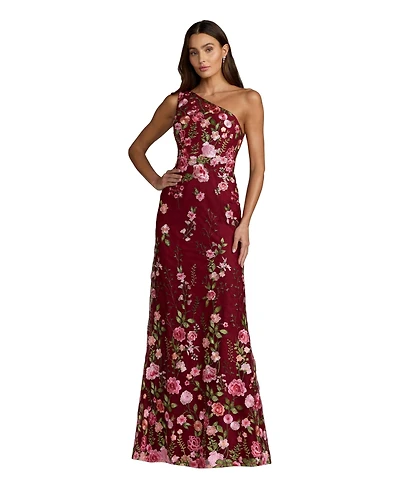 Mac Duggal Petite One Shlouder Lace Embroidered Gown Dresse
