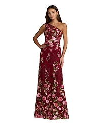 Mac Duggal Petite One Shlouder Lace Embroidered Gown Dresse