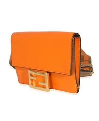 Pre-Owned Fendi Orange Calfskin Mini Flat Baguette with Brown 'Strap You' Strap