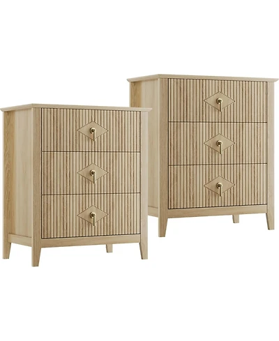 gaomon 27.5" Mid-Century Nightstand Set of 2, 3 Drawer Wood Bedside Table