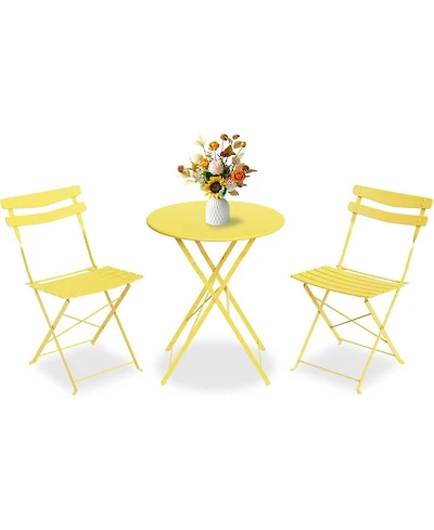 gaomon Folding Patio Bistro Set, Metal Table and Chairs, Outdoor Indoor Space Saving Bistro Furniture for Balcony, Garden