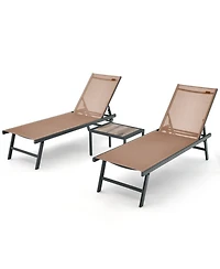 Clihome 3 Pieces Patio Chaise Lounge Set with Table for Poolside Yard