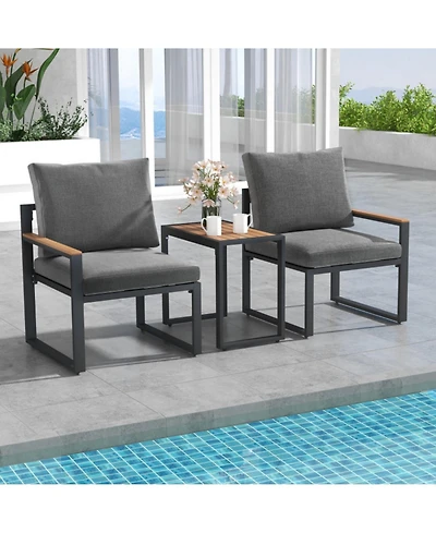 Clihome 3 Pieces Aluminum Frame Weatherproof Outdoor Conversation Set with Soft Cushions
